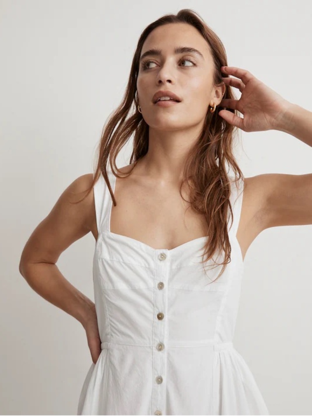 Madewell Button-Front Tiered Midi Dress in White - Picture 2 of 10